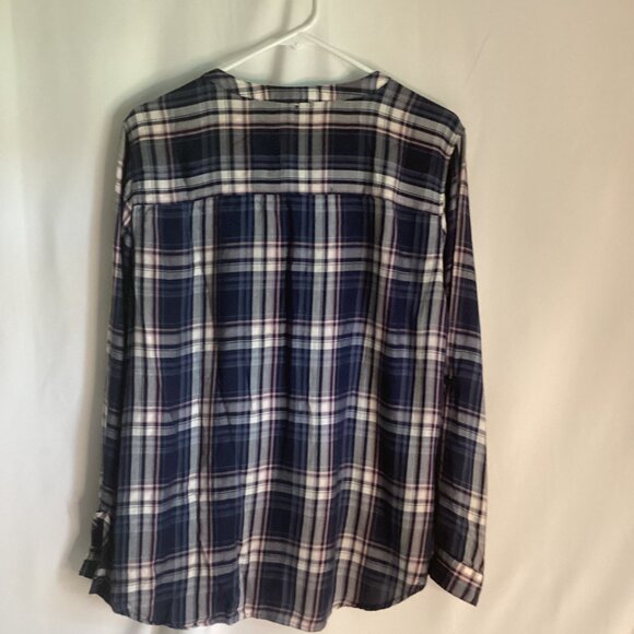 Bass Plaid Button-Up Shirt – Smocked Shoulders, Roll Cuffs – Size XL - Picture 2 of 7